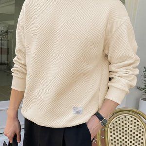 Men Men's Crewneck Sweat Soild Color Geometric Texture Long Sleeve Casual‎ Shirt